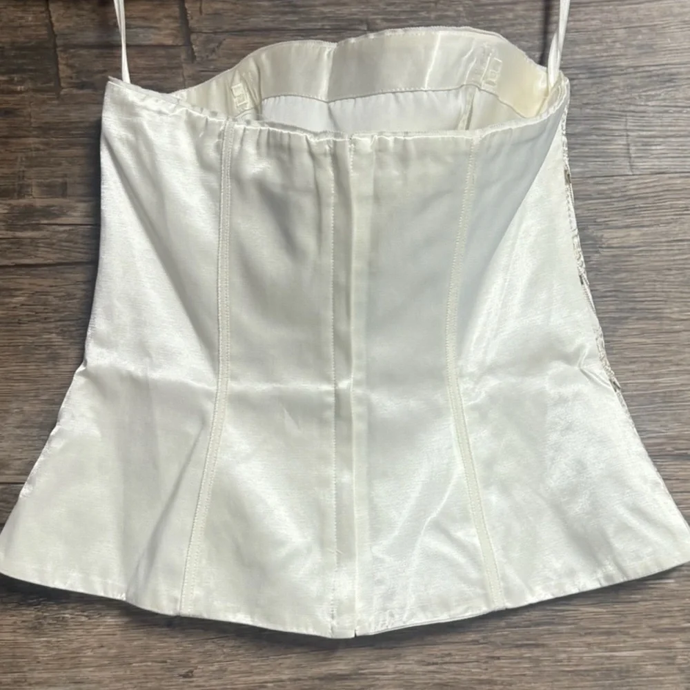 White House Black Market Ivory Patterned Beaded Strapless Camisole Corset Top - Picture 2 of 8